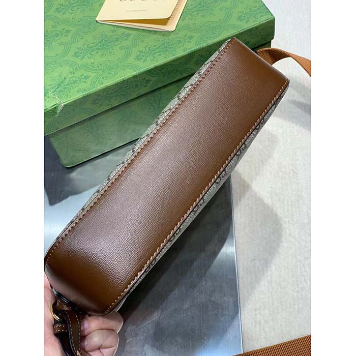 Gucci Unisex Messenger Bag Interlocking G Beige Ebony GG Supreme Canvas Brown Leather Style ‎675891 92THG 8563