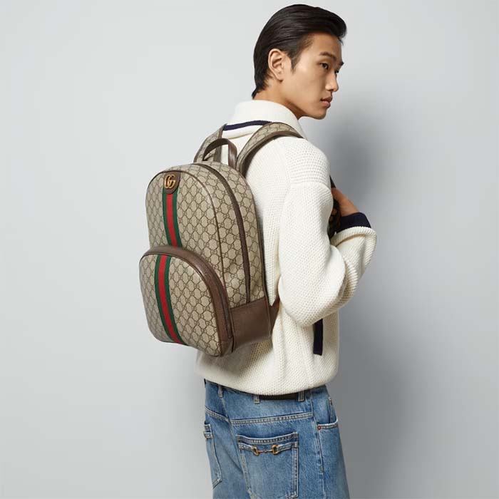 Gucci Unisex Ophidia GG Backpack Beige Ebony GG Supreme Canvas Double G Style ‎779901 FABYY 9744