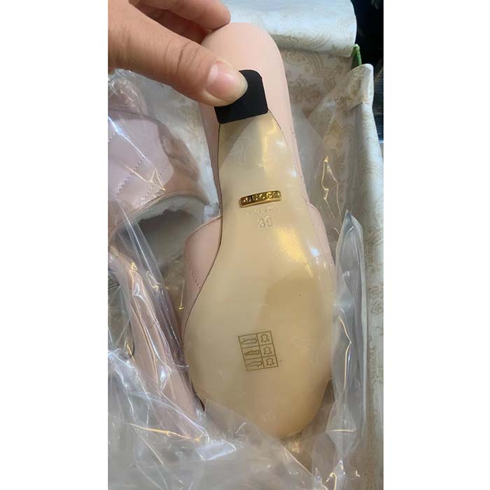 Gucci Women Double G Slide Sandal Beige Chevron Matelassé Leather Mid 7.6 CM Heel