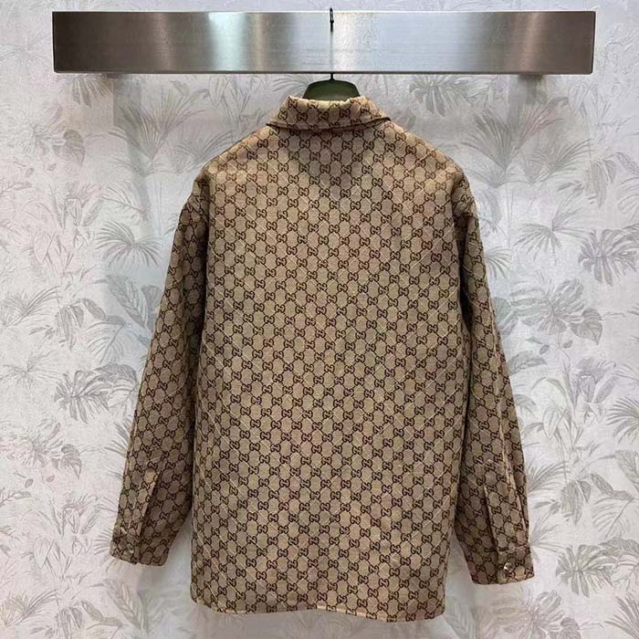 Gucci Women GG Canvas Shirt Point Collar Dropped Shoulder Long Sleeves