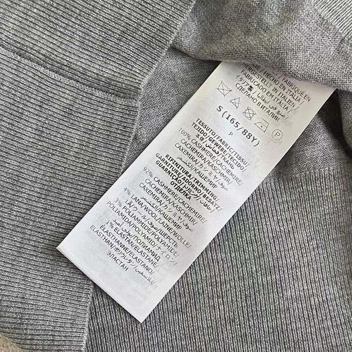 Gucci Women GG Cashmere Crewneck Interlocking G Grey Diagonal Stripe Crystals