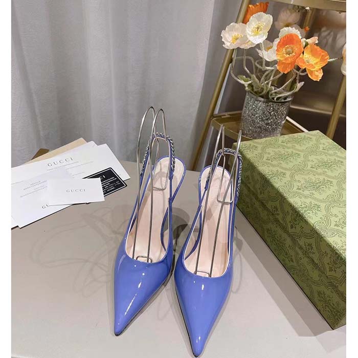 Gucci Women GG Gucci Signoria Slingback Pump Lilac Patent Leather High Heel