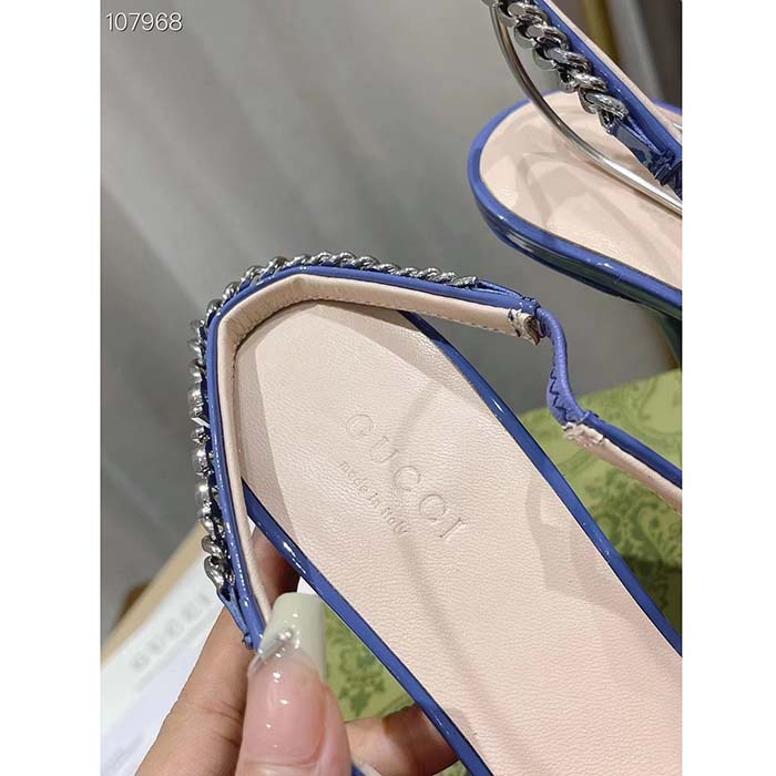 Gucci Women GG Gucci Signoria Slingback Pump Lilac Patent Leather High Heel