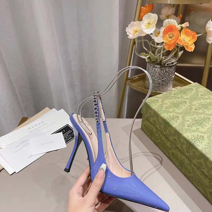 Gucci Women GG Gucci Signoria Slingback Pump Lilac Patent Leather High Heel