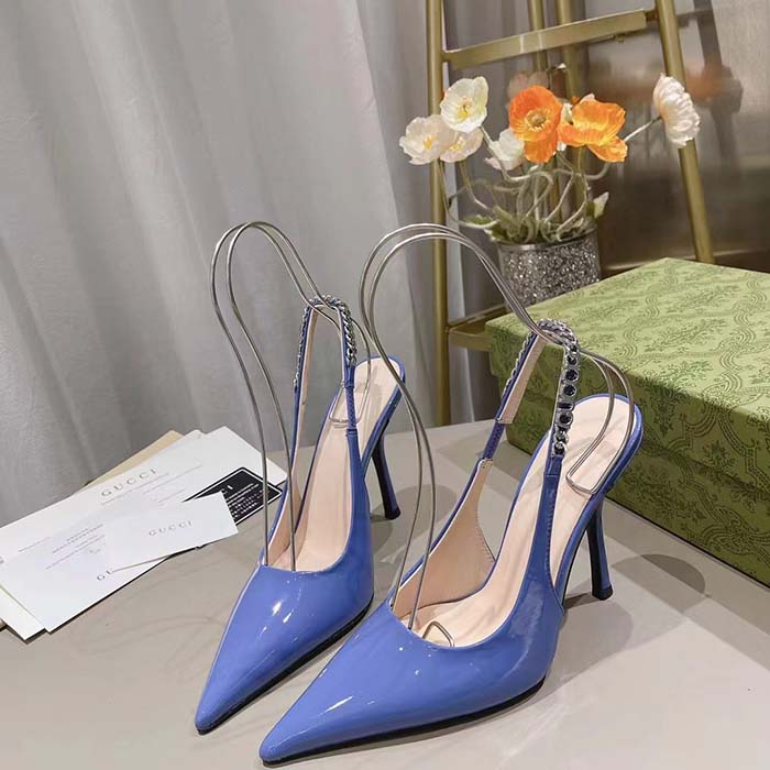 Gucci Women GG Gucci Signoria Slingback Pump Lilac Patent Leather High Heel