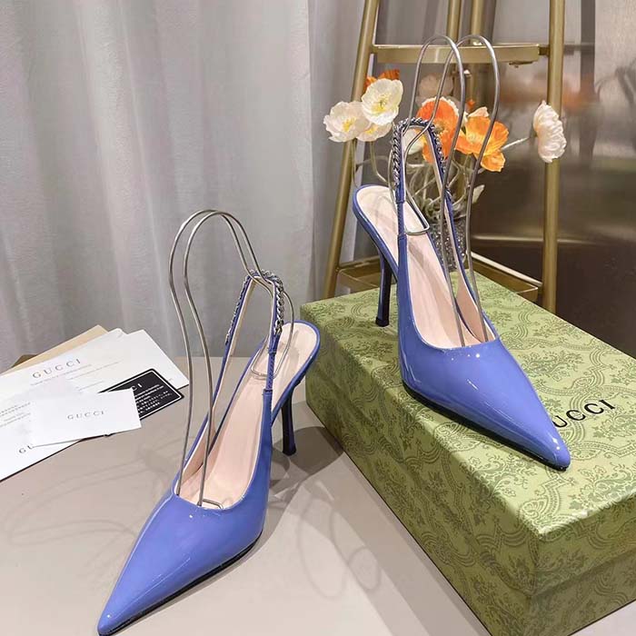 Gucci Women GG Gucci Signoria Slingback Pump Lilac Patent Leather High Heel