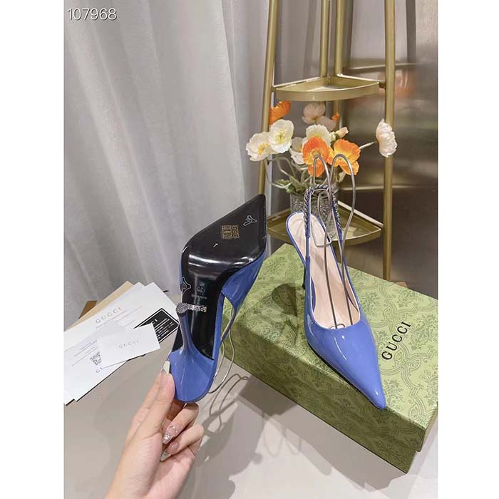 Gucci Women GG Gucci Signoria Slingback Pump Lilac Patent Leather High Heel