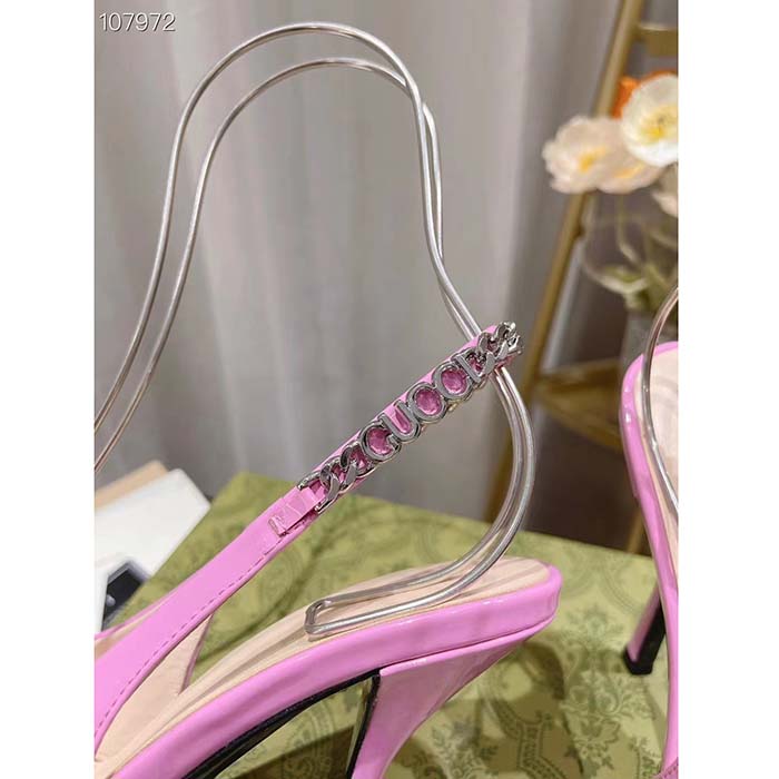Gucci Women GG Gucci Signoria Slingback Pump Pink Patent Leather Low Heel