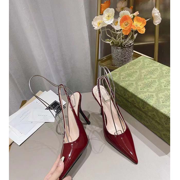 Gucci Women GG Gucci Signoria Slingback Pump Red Patent Leather High Heel