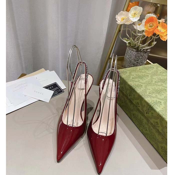 Gucci Women GG Gucci Signoria Slingback Pump Red Patent Leather High Heel