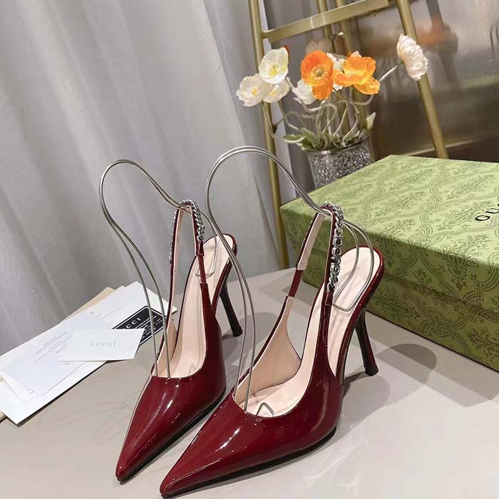 Gucci Women GG Gucci Signoria Slingback Pump Red Patent Leather High Heel