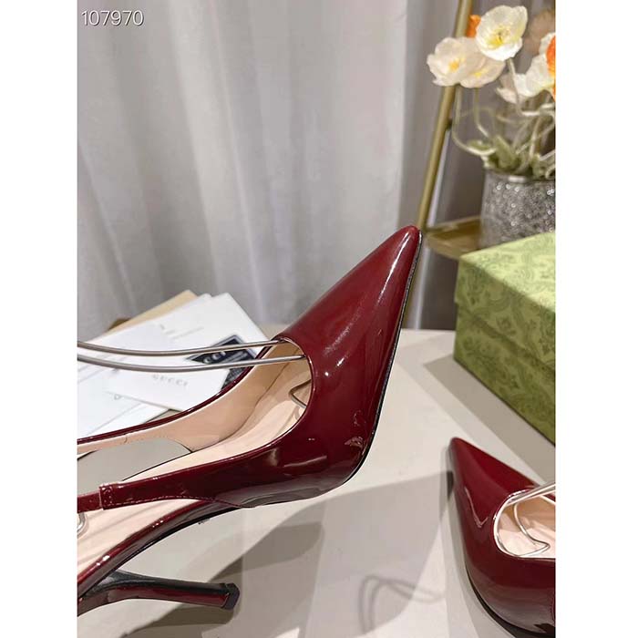 Gucci Women GG Gucci Signoria Slingback Pump Red Patent Leather High Heel