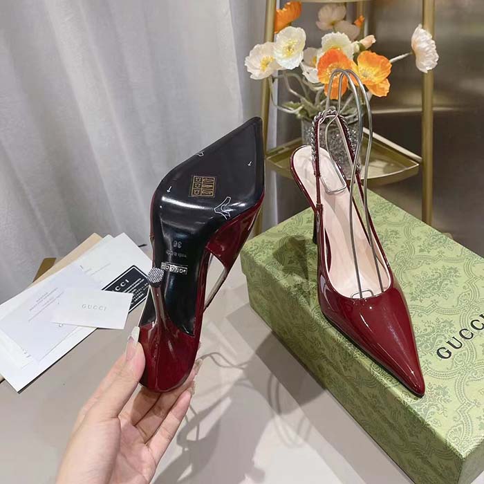 Gucci Women GG Gucci Signoria Slingback Pump Red Patent Leather High Heel