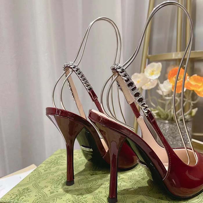 Gucci Women GG Gucci Signoria Slingback Pump Red Patent Leather High Heel