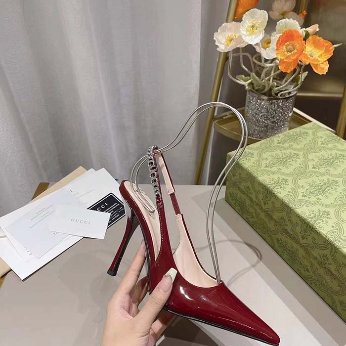 Gucci Women GG Gucci Signoria Slingback Pump Red Patent Leather High Heel