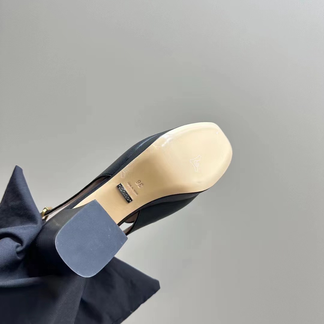 Gucci Women GG Horsebit Mule Black Leather Double Ring Bar Style ‎771566 0G0V0 1000