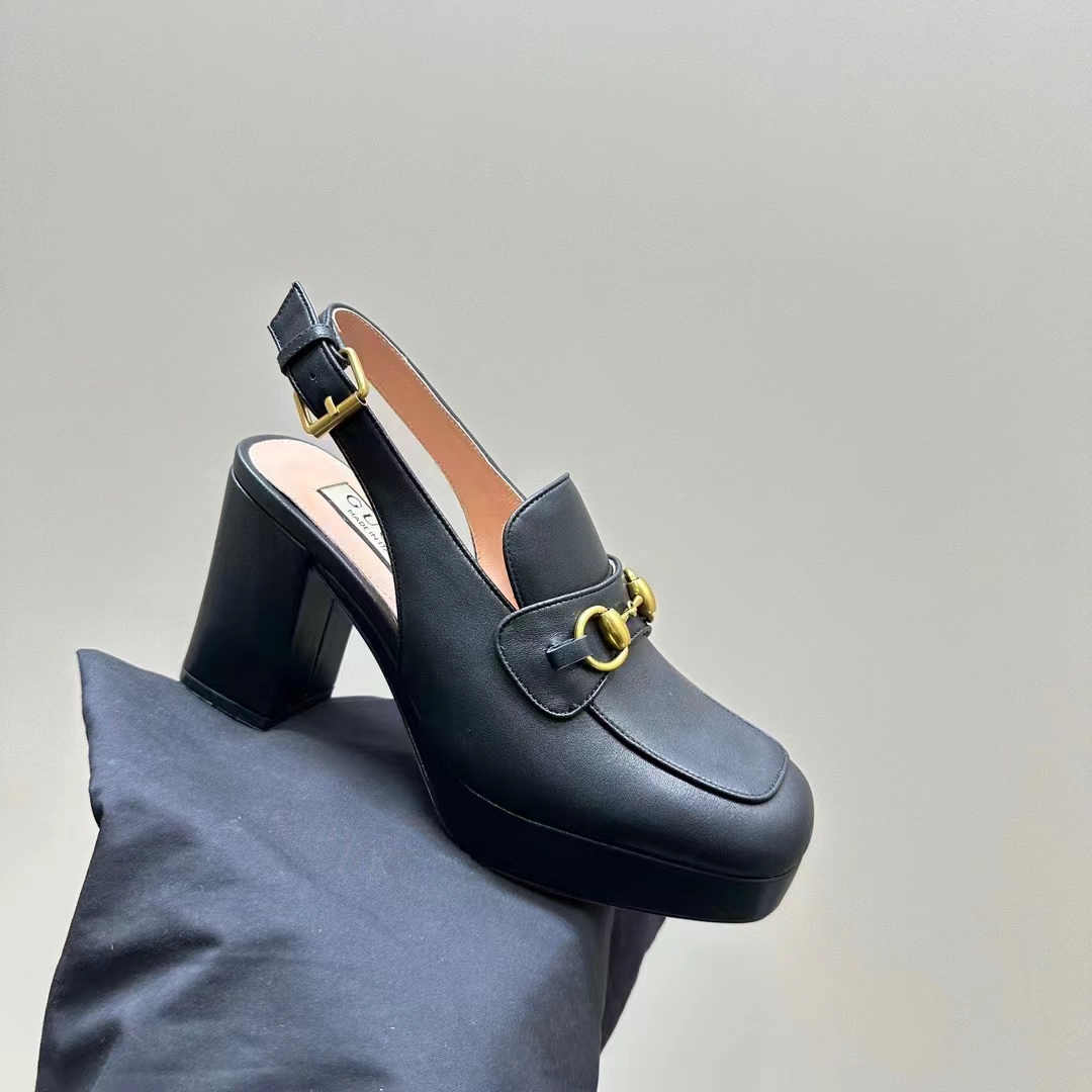 Gucci Women GG Horsebit Mule Black Leather Double Ring Bar Style ‎771566 0G0V0 1000