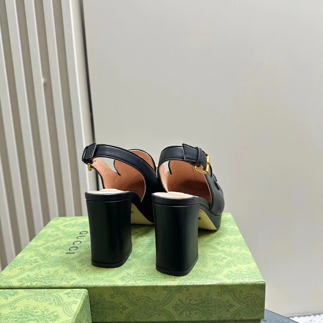Gucci Women GG Horsebit Mule Black Leather Double Ring Bar Style ‎771566 0G0V0 1000