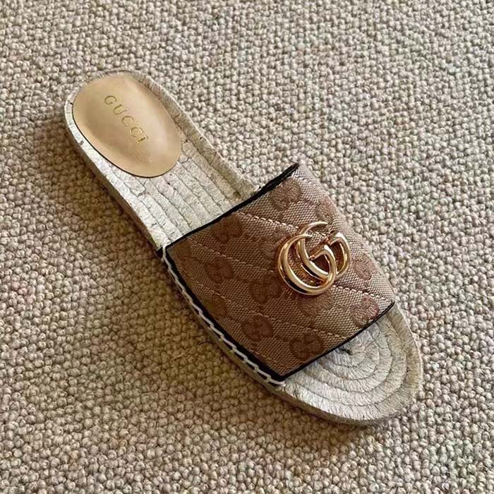 Gucci Women GG Matelassé Canvas Espadrille Sandal Double G Flat
