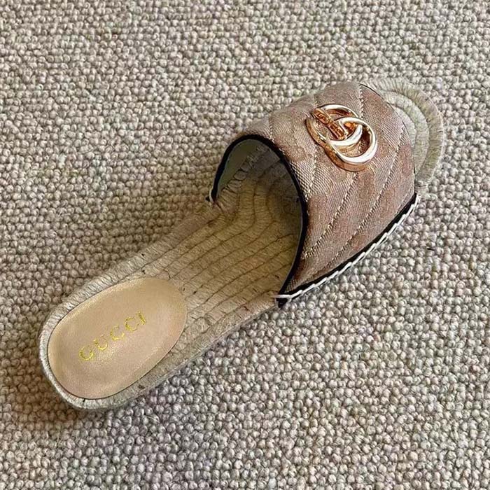 Gucci Women GG Matelassé Canvas Espadrille Sandal Double G Flat