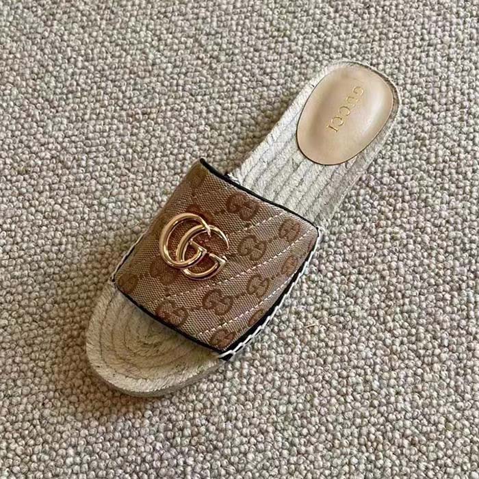 Gucci Women GG Matelassé Canvas Espadrille Sandal Double G Flat