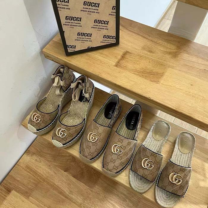 Gucci Unisex GG Matelassé Canvas Espadrille Double G Flat 2 CM Heel