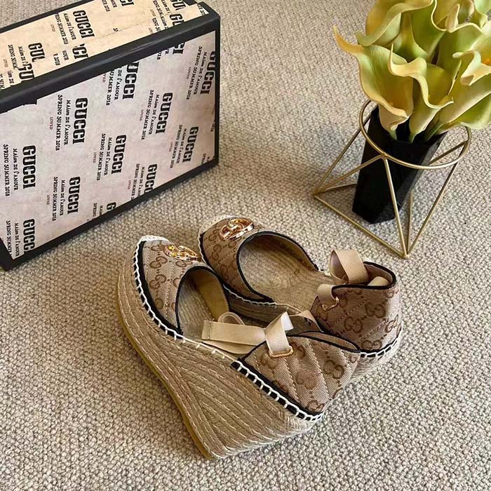 Gucci Women GG Matelassé Platform Espadrille Double G High 12 CM Heel