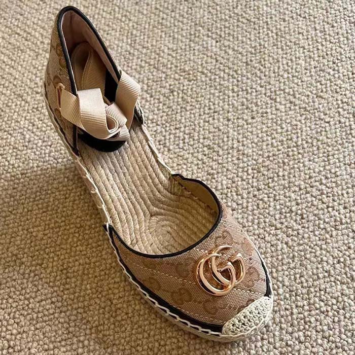 Gucci Women GG Matelassé Platform Espadrille Double G High 12 CM Heel