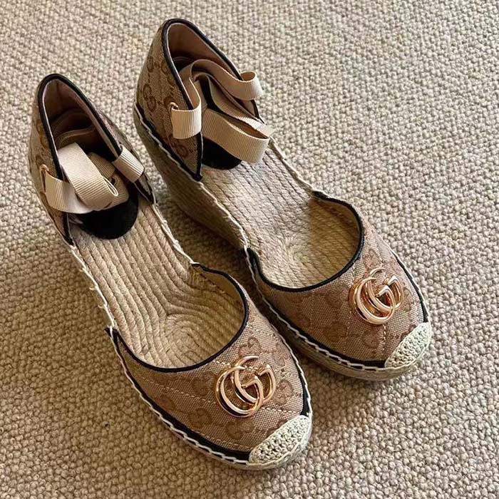 Gucci Women GG Matelassé Platform Espadrille Double G High 12 CM Heel