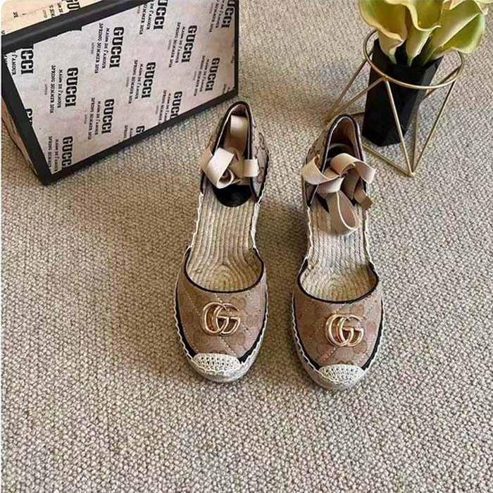 Gucci Women GG Matelassé Platform Espadrille Double G High 12 CM Heel