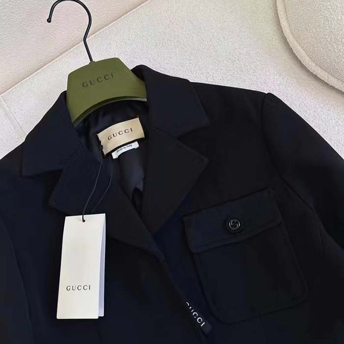 Gucci Men GG Wool Jacquard Jacket Black Lined Notch Lapel Petite Fit