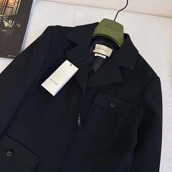Gucci Men GG Wool Jacquard Jacket Black Lined Notch Lapel Petite Fit