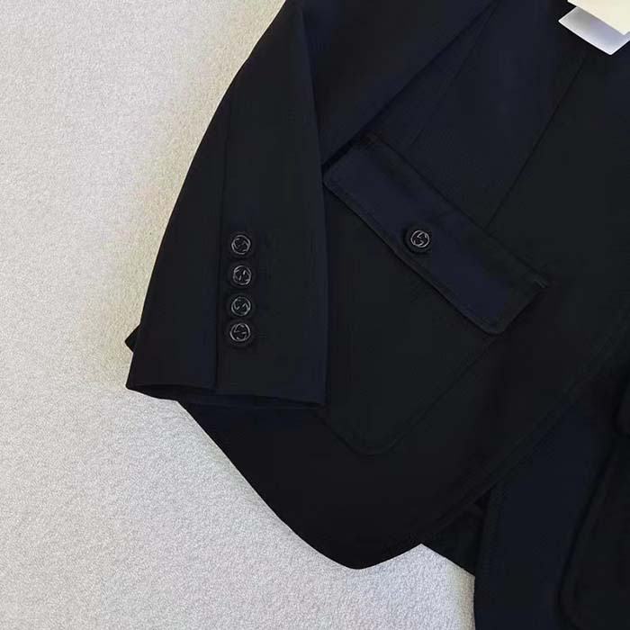 Gucci Men GG Wool Jacquard Jacket Black Lined Notch Lapel Petite Fit