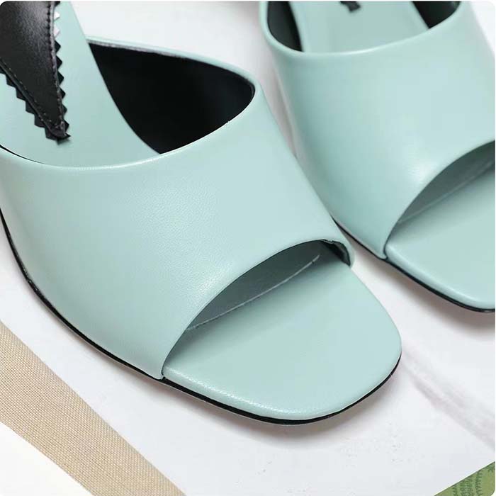 Gucci Women Interlocking G Heel Sandal Light Green Leather Mid 7.6 CM Heel