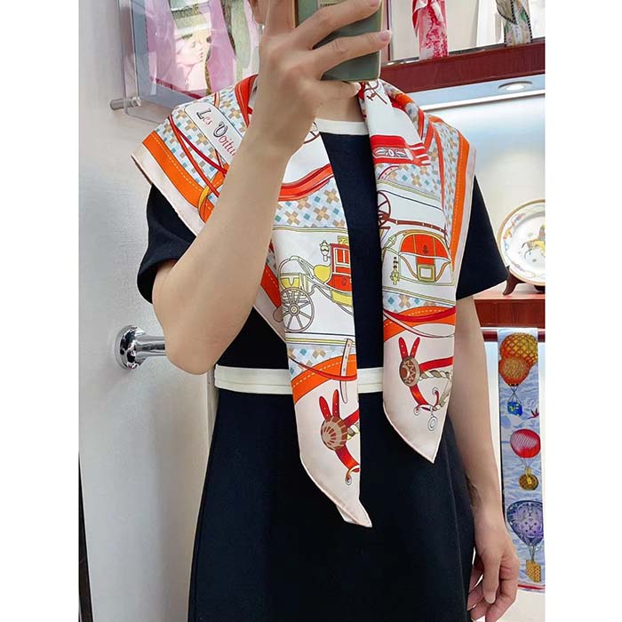 Hermes Women Les Voitures Nouvelles Scarf 70 Silk Beige Multicolore
