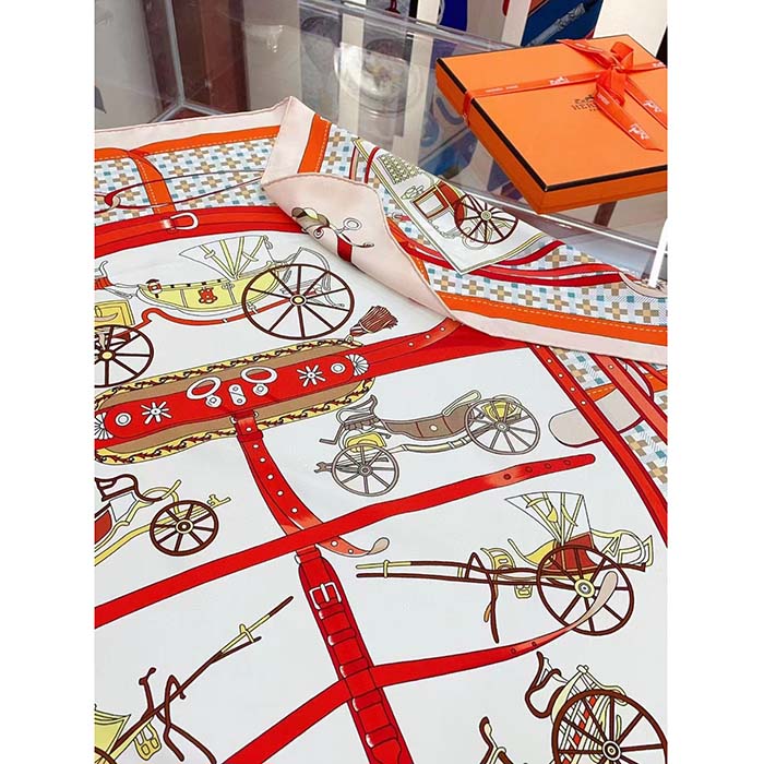 Hermes Women Les Voitures Nouvelles Scarf 70 Silk Beige Multicolore