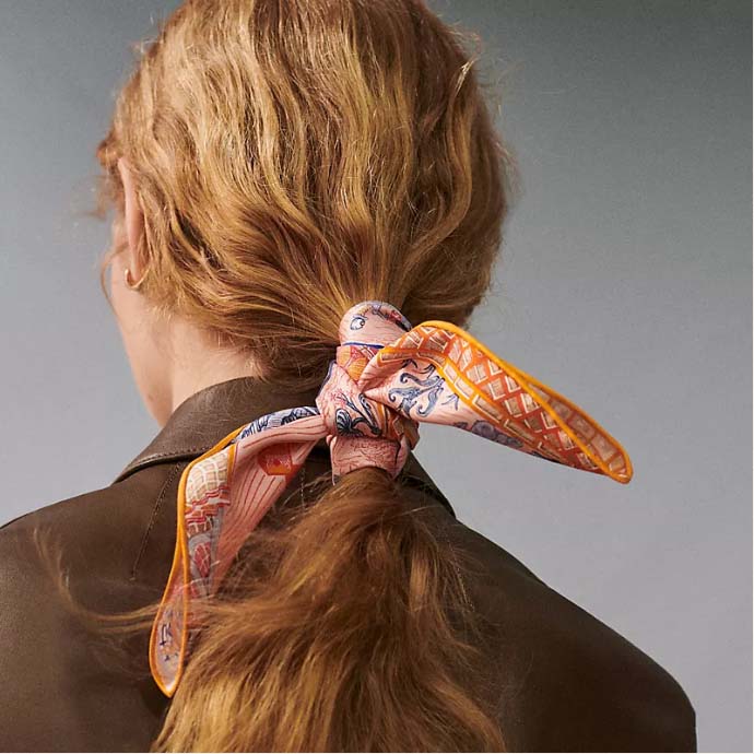 Hermes Women Super Silk Quest Detail Scarf 45 Orange Twill