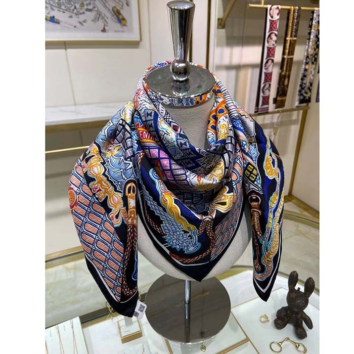 Hermes Women Super Silk Quest Detail Scarf 45 Twill