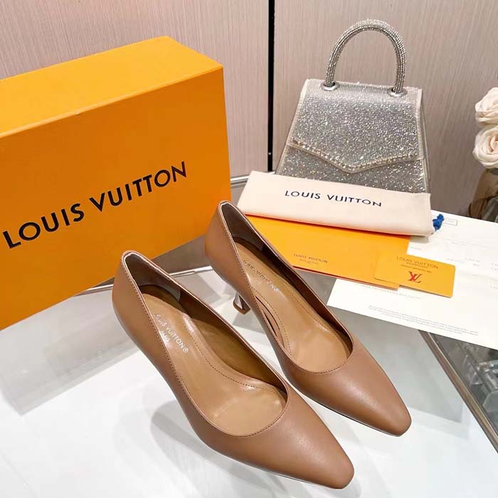 Louis Vuitton LV Women Sparkle Pump Brown Calf Leather Elasticized 6.5 Cm Heel