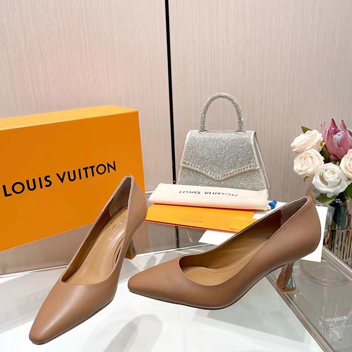 Louis Vuitton LV Women Sparkle Pump Brown Calf Leather Elasticized 6.5 Cm Heel