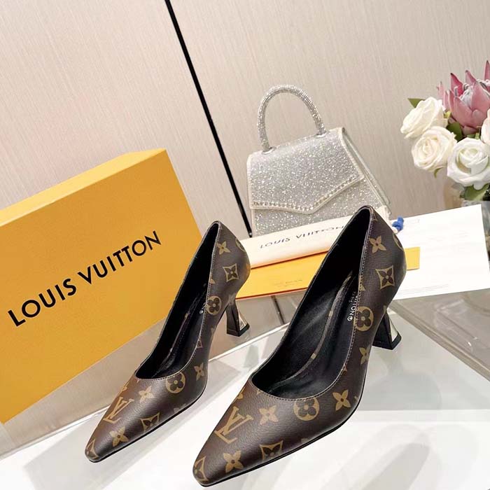 Louis Vuitton LV Women Sparkle Pump Brown Monogram Flower Canvas Elasticized 6.5 Cm Heel