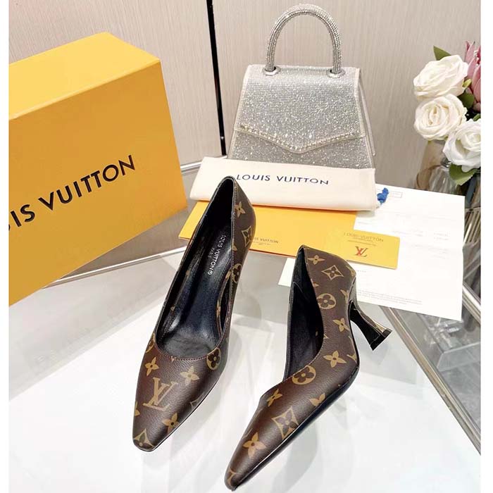 Louis Vuitton LV Women Sparkle Pump Brown Monogram Flower Canvas Elasticized 6.5 Cm Heel