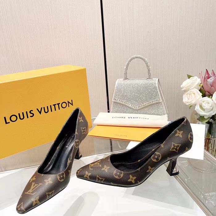Louis Vuitton LV Women Sparkle Pump Brown Monogram Flower Canvas Elasticized 6.5 Cm Heel