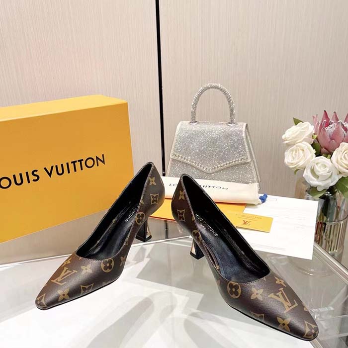 Louis Vuitton LV Women Sparkle Pump Brown Monogram Flower Canvas Elasticized 6.5 Cm Heel