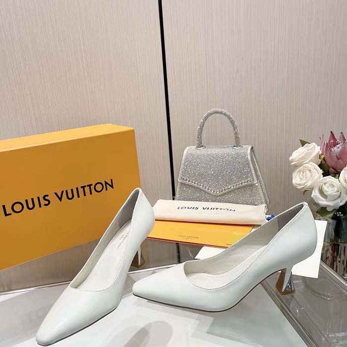 Louis Vuitton LV Women Sparkle Pump White Calf Leather Elasticized 6.5 Cm Heel