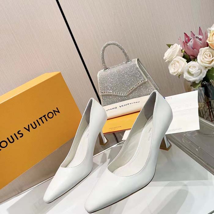 Louis Vuitton LV Women Sparkle Pump White Calf Leather Elasticized 6.5 Cm Heel
