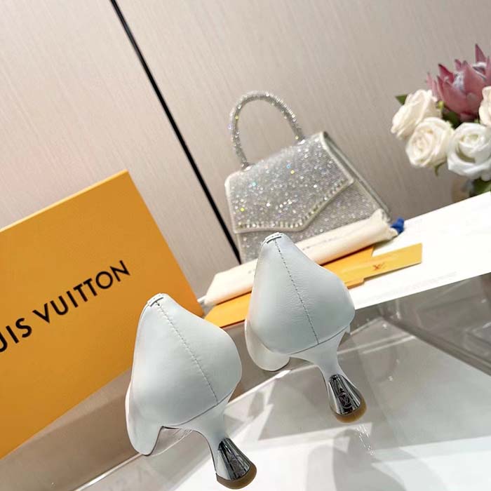 Louis Vuitton LV Women Sparkle Pump White Calf Leather Elasticized 6.5 Cm Heel