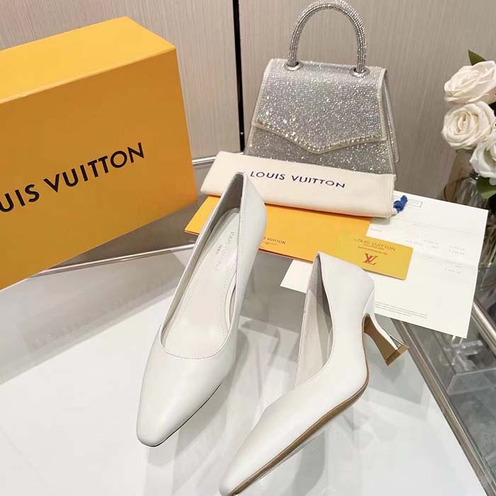 Louis Vuitton LV Women Sparkle Pump White Calf Leather Elasticized 6.5 Cm Heel