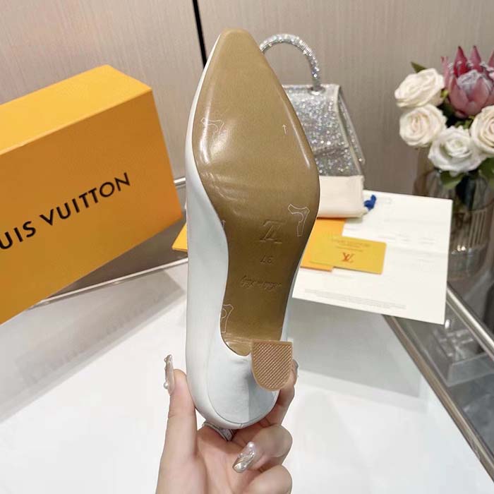 Louis Vuitton LV Women Sparkle Pump White Calf Leather Elasticized 6.5 Cm Heel