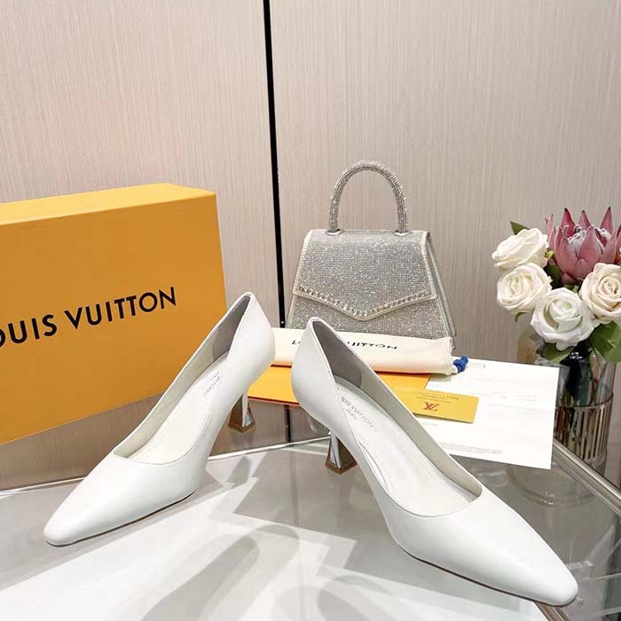 Louis Vuitton LV Women Sparkle Pump White Calf Leather Elasticized 6.5 Cm Heel